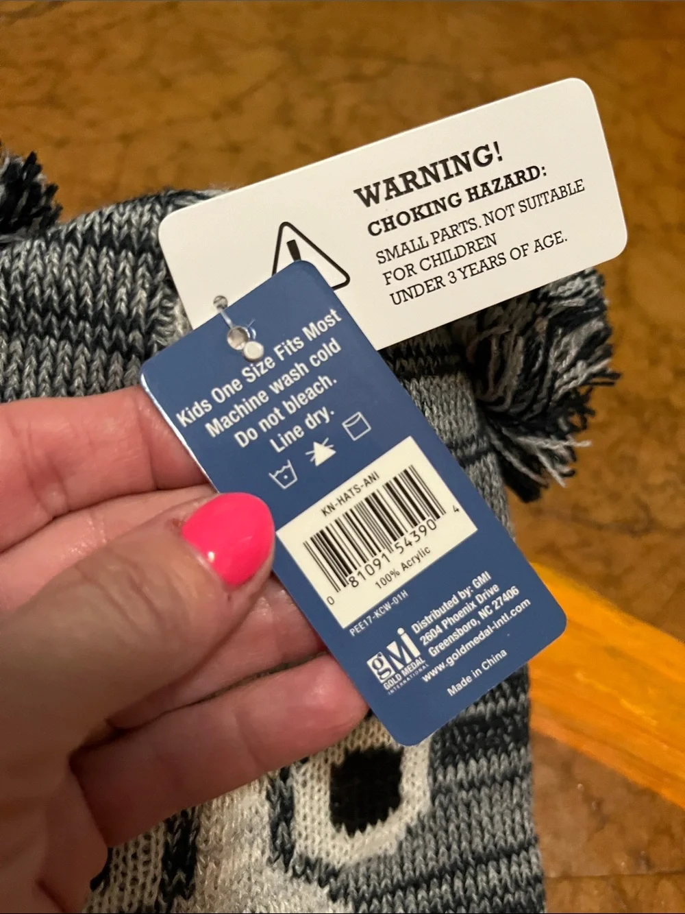 NWT Escape Kids Gray Knit Animal Pom Beanie Hat